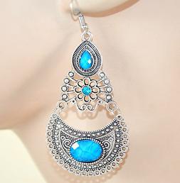 Donna Etnici Argento Tibetano Pietre Azzurre Pendenti Ragazz
