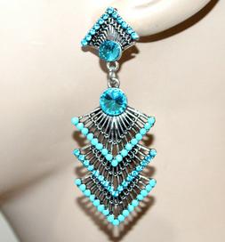 Donna Etnici Argento Tibetano Strass Azzurri Perline Ragazza