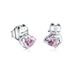 Donna Gatto Ornata Da Cristallo By Swarovski Rosa E Argento 