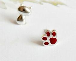Donna Gatto Zampa Impronta Rosso Argento 925/earring Woman C