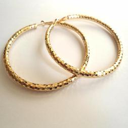 Donna Grandi Cerchi Brillantati Colore Oro - 7 Cm - 4 Mm - 3