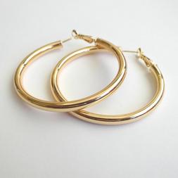 Donna Grandi Cerchi Lisci Colore Oro - 5 Cm - 4 Mm - 159 P