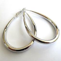 Donna Grandi Cerchi Ovali Colore Argento - 3,8 Cm - 4 Mm - 2