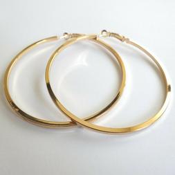 Donna Grandi Cerchi Tubo Quadrato Colore Oro - 7 Cm - 2 Mm -