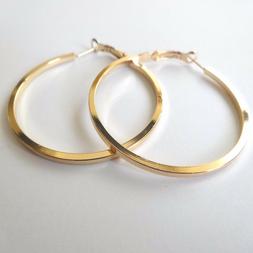 Donna Grandi Cerchi Tubo Quadrato Colore Oro - 5 Cm - 2 Mm -