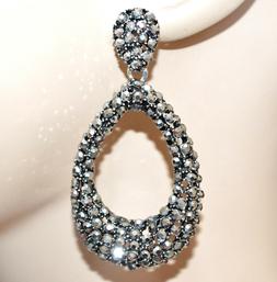 Donna Grigio Argento Cerchi Ovali Pendenti Etnici Strass Ele