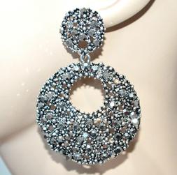 Donna Grigio Argento Cerchi Pendenti Strass Brillantini Etni