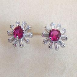 Donna Lobo Fiore Colore Argento Con Rubino E Zirconi Bianchi