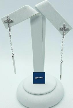 Donna Lunghi Croce In Argento 925 Con Zirconi Bianchi