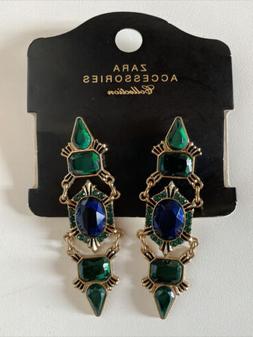 Zara Donna Lunghi Pendenti Oro Pietre Verdi Blu