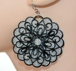 Donna Neri Argento Cerchi Pendenti Brillantini Filigrana Dar