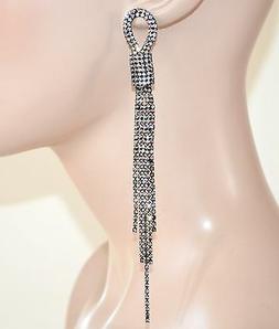 Donna Neri Pendenti Lunghi Fili Strass Cristalli Eleganti Ce