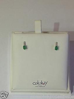 Donna Oro 9 Kt 375% Diamanti Taglio Brillante Smeraldo Verde