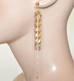 Donna Oro Catena Pendenti Lunghi Filo Strass Brillantini Bou