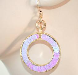 Donna Oro Cerchi Dorati Pendenti Paillettes Rosa Pendientes 