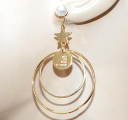 Donna Oro Dorati Cerchi Pendenti Perla Bianca Ciondolo Stell