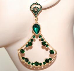 Donna Oro Dorati Cristalli Verdi Pendenti Lunghi Strass се