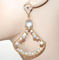 Donna Oro Dorati Pendenti Lunghi Cristalli Strass Brillantin