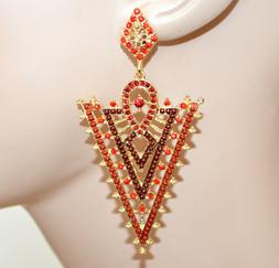 Donna Oro Dorati Strass Rossi Bordeaux Perline Pendenti Eleg
