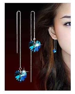 Donna Paio Coppia Pendenti Lunghi Saliscendi Cristallo Cuore