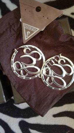 Donna Guess Pendenti A Cerchio Argento Strass Nuovi