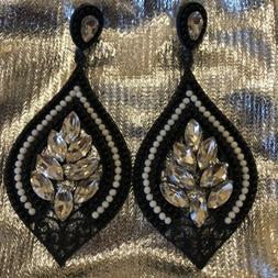 Donna Pendenti A Goccia Colore Nero Con Strass E Perline