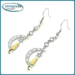 Donna Pendenti A Monachella Gatto Luna Con Cristalli Strass 