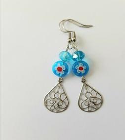 Donna Pendenti Acciaio Chirurgico Blu Millefiori Unico Ideea