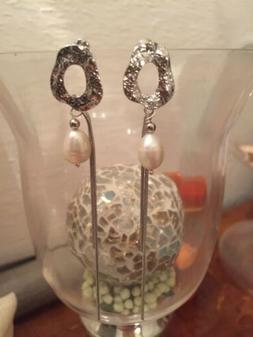 Donna Pendenti Argentati Con Perle Bianche Naturali