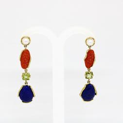 Donna Pendenti Argento 925% Dorato Corallo Lapislazzuli Perl