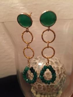 Donna  Pendenti  Base Cristallo Verde E Cerchiolini  Bronzo