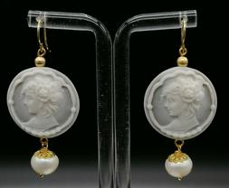 Donna Pendenti Cammeo Perla Monachina Argento Fatto In Itali