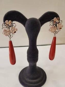 Donna Pendenti Clip Argento 925,zirconi,madreperla Rossa Ear