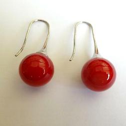 Donna Pendenti Colore Argento Con Corallo Rosso Tondo -  41 