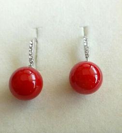 Donna Pendenti Colore Argento Con Corallo Rosso  E Zirconi -
