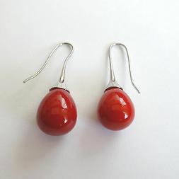 Donna Pendenti Colore Argento Con Corallo Rosso A Goccia -  