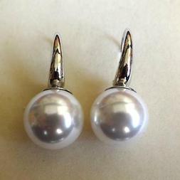Donna Pendenti Colore Argento Con Grande Perla Bianca Tonda 