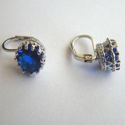 Donna Pendenti Colore Argento Con Grande Zaffiro Blu  - 16 Y