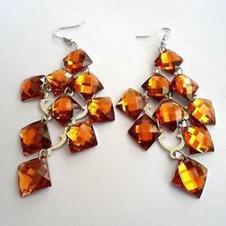 Donna Pendenti Colore Argento Con  Quadrati Di Ambra  278 D