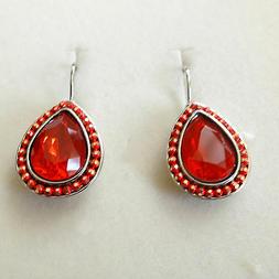 Donna Pendenti Colore Argento Con Rubino Rosso E Perline - 7