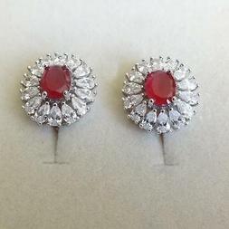 Donna Pendenti Colore Argento Con Rubino Rosso, Zirconi Bian