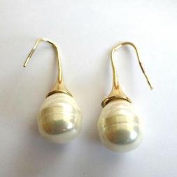 Donna Pendenti Colore Oro Con Perla Bianca Barocca A Goccia 