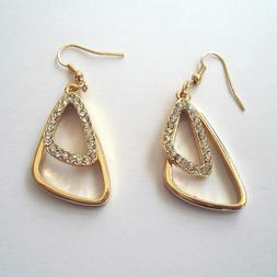 Donna Pendenti  Colore Oro Doppio Triangolo Con Zirconi Bian