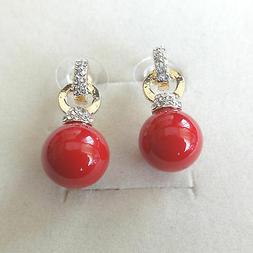 Donna Pendenti Colore Oro Perla Corallo Rosso E Zirconi - 23