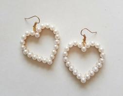 Donna Pendenti Cuore Oro Con Perle Bianche