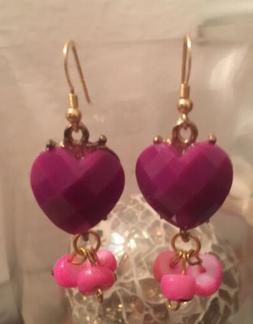 Donna Pendenti Dorati A Cuore Fuxia Con Pendenti Pietre Rosa