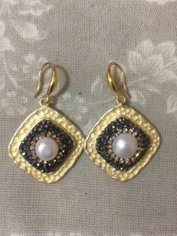 Donna Pendenti Dorati Con Madreperla Bianca ,marcasiti Dorat