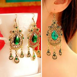 Donna Pendenti Grandi Modello Lungo Lunghi Finitura Oro Verd