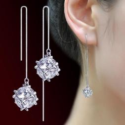 Donna Pendenti Lunghi Argento Paio Saliscendi Coppia Cristal