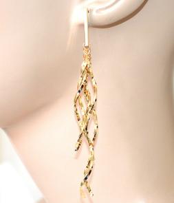 Donna Pendenti Lunghi Oro Ondulati Intrecciati Boucles Earri